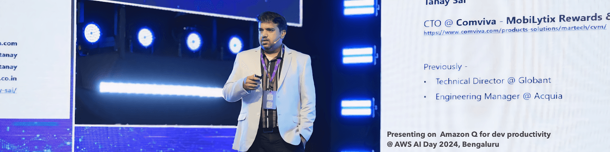Tanay Sai speaking at a technology conference